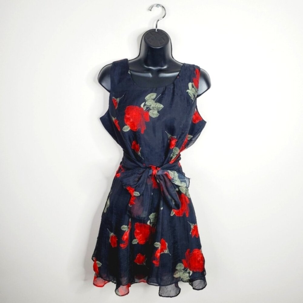 Vintage Black and Red Floral Mini Dress
